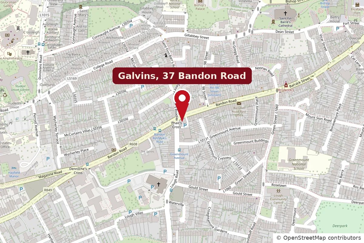 Map showing Galvins Off Licence at 37 Bandon Road, The Lough, Cork