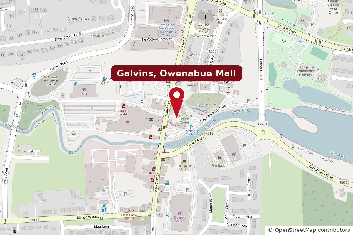 Map showing Galvins Off Licence at Owenabue Mall, Carrigaline